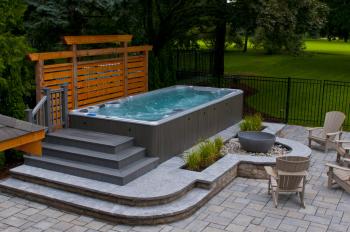 Swim spa with custom steps