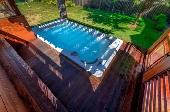 12 ft swim spa in backyard