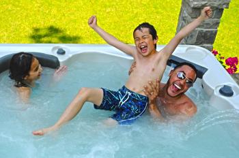 Having a good time in the hot tub